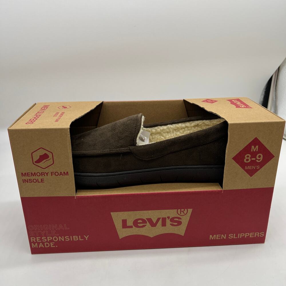 Men's Levi's Memory Foam Fleece Lined Slippers Size Medium 8-9 Dark Brown